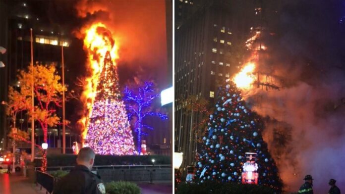 incendio al árbol de Navidad en Manhattan