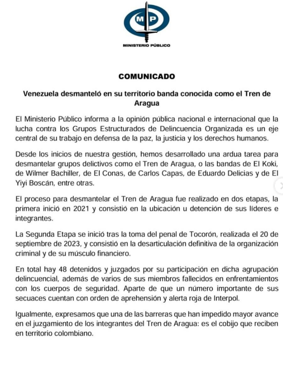 comunicado tren de aragua