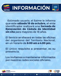 Saime operativo sábado NDV