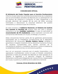 Gobierno Venezuela liberación 99 detenidos