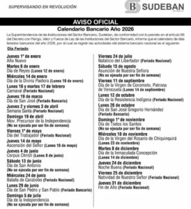 Sudeban Lunes 12 feriado bancario NDV