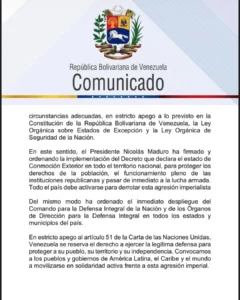 Maduro Estado de conmoción exterior