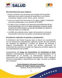 Venezuela medidas vigilancia ébola NDV